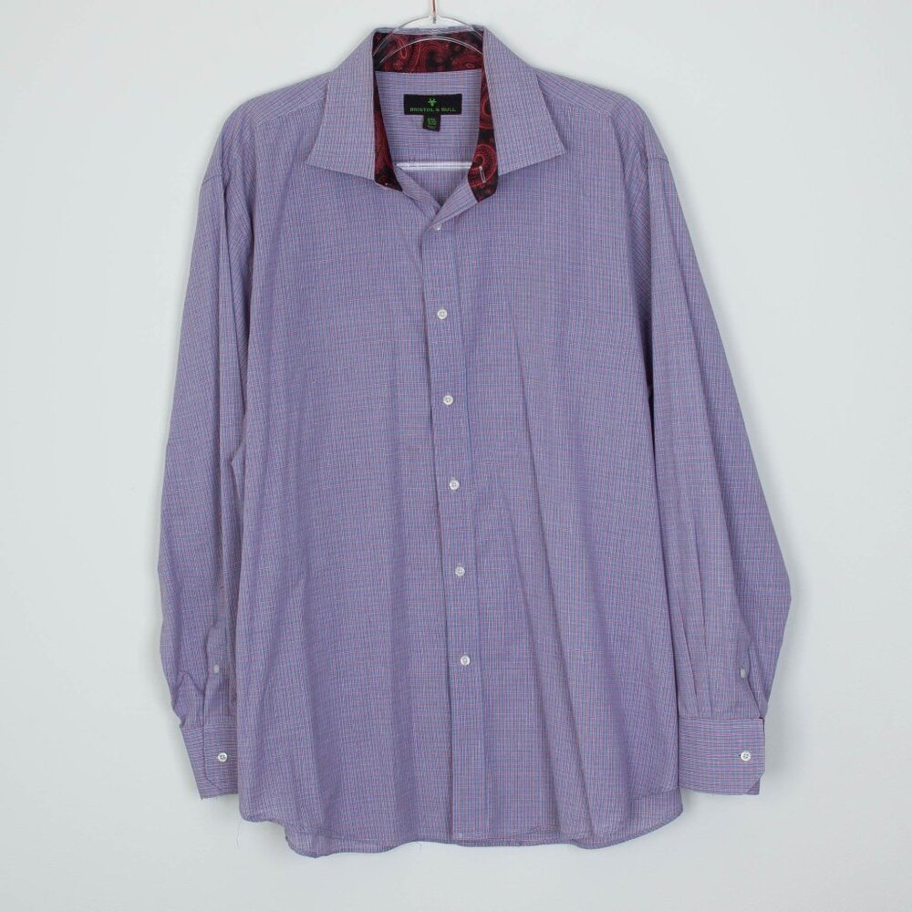 Bristol & Bull Mens Button Up Plaid Cotton Shirt Size 2XL Blue Long Sleeve Work